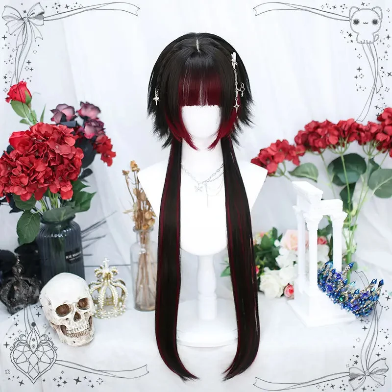 Synthetic Cosplay Wig Japanese Cool Hot Girl Full Headgear Female Lolita Moonlight Simulation Highlighting Long Straight Hair