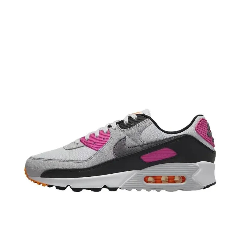 

Nike Air Max 90 Durable, Wear Resistant, Trendy, Comfortable, Casual, Low Cut Cushioned Running Shoe for Men, Grey Pink