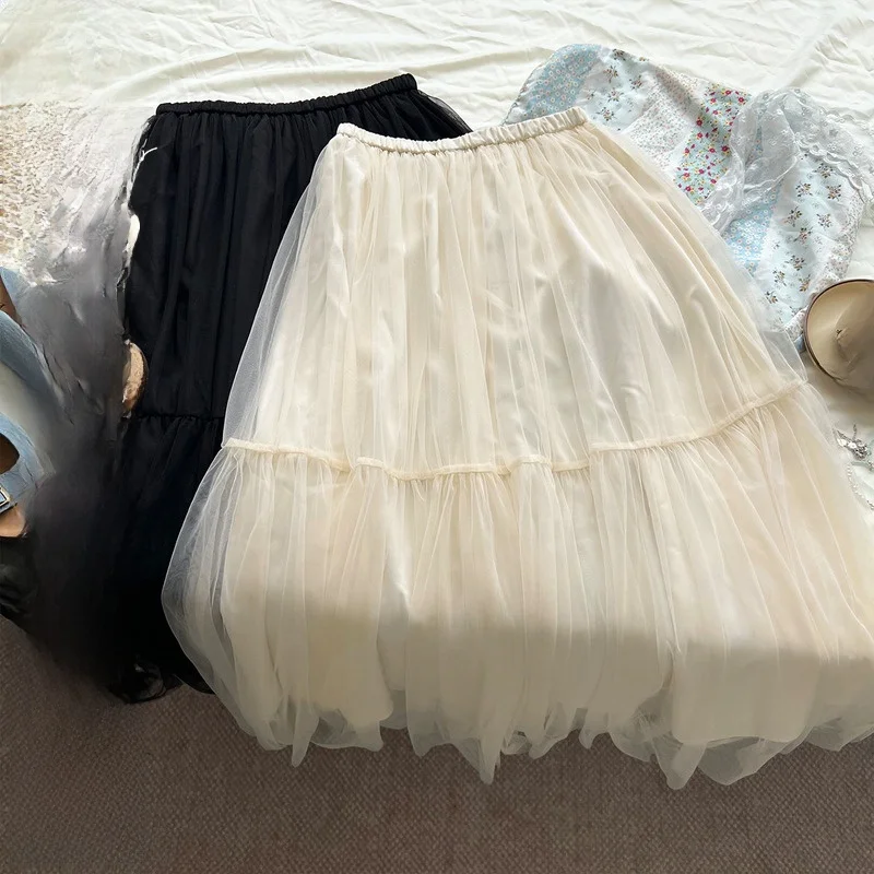 

Новая летняя женская юбка больших размеров в корейском стиле с кружевными вставками, высокой талией, А-силуэта, из тонкого материала, красивая