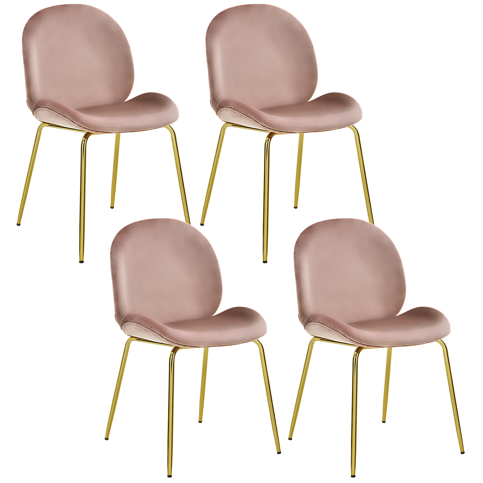 

Set of 4 Velvet Accent Chairs Dining Side Chairs w/Gold Metal Legs Pink