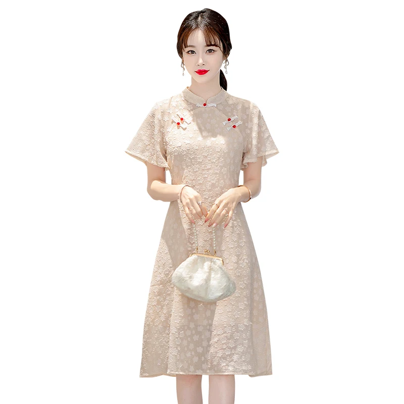 Retro Modified Cheongsam New Chinese Traditional Short Sleeve Qipao Dress