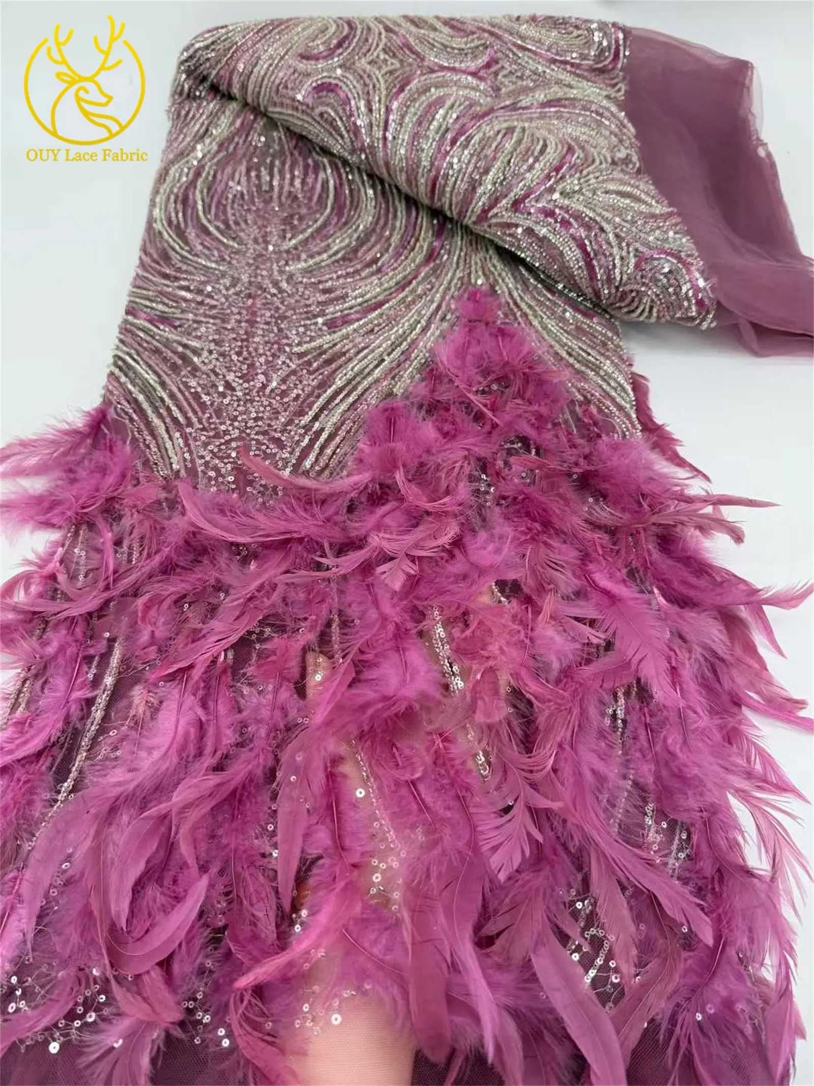 الأرجواني ثلاثية الأبعاد ريشة الأفريقي مطرز أقمشة الدانتيل 2026 الفاخرة النيجيري مطرزة أقمشة الدانتيل هوت كوتور ثوب مواد الخياطة