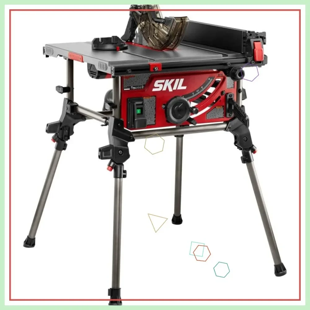 10 Inch Portable Table Saw with Folding Stand, 15 Amp Motor, 4x4 Cutting Capacity, Dust Port for Jobsite Use