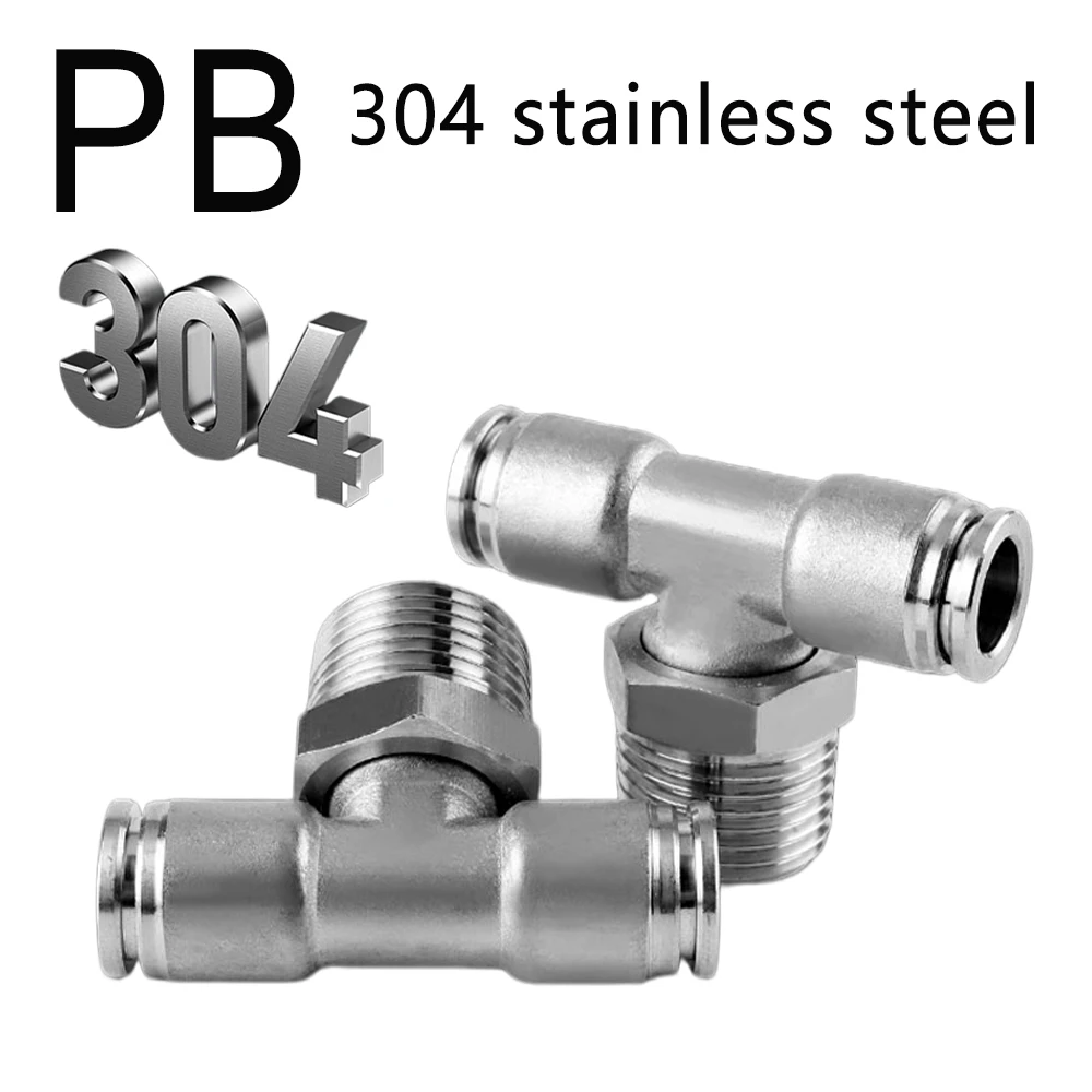PB External Thread BSPT 1/8 1/4 3/8 1/2 304 Stainless Steel Pneumatic Quick Connector PU Hose Trachea 6 8 10 12mm PB6-02 10-04