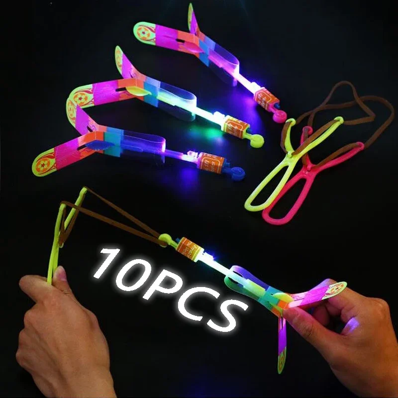 

10/5/3/1pcs Funny Flying Led Light Toy Kids Adult Mini Arrow Helicopter Flying Toy Blue/Flash Light Rubber Band Catapult Toys