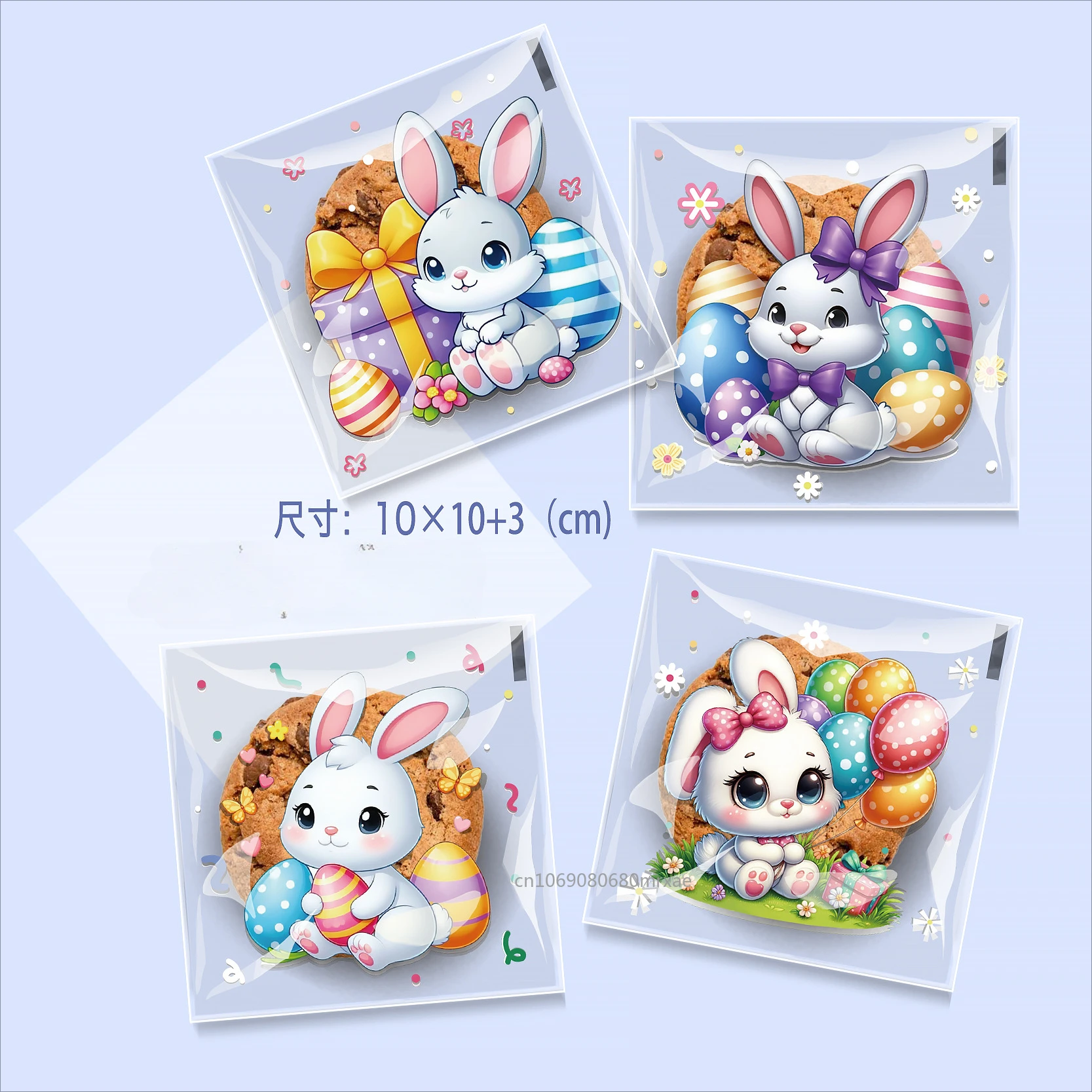 100pcs Easter Cellophane Treat Bags, Plastic Transparent Gift Wrap, Assorted Easter Egg Designs for Party Favors and Candy
