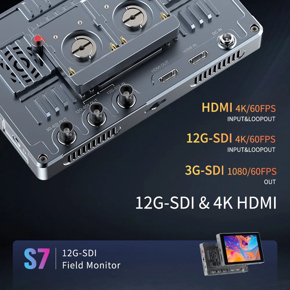 Monitor de câmera OEM FEELWORLD S7 personalizado 7 polegadas 1600nit Monitor de campo Touch Screen 12G-SDI HDMI2.0 Fabricante