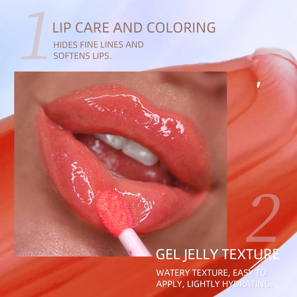 QIBEST Crystal Jelly Moisturizing Lip Oil Plumping Lip Gloss Makeup Sexy Plump Lip Glow Oil Tinted Lip Plumper For Lipstick