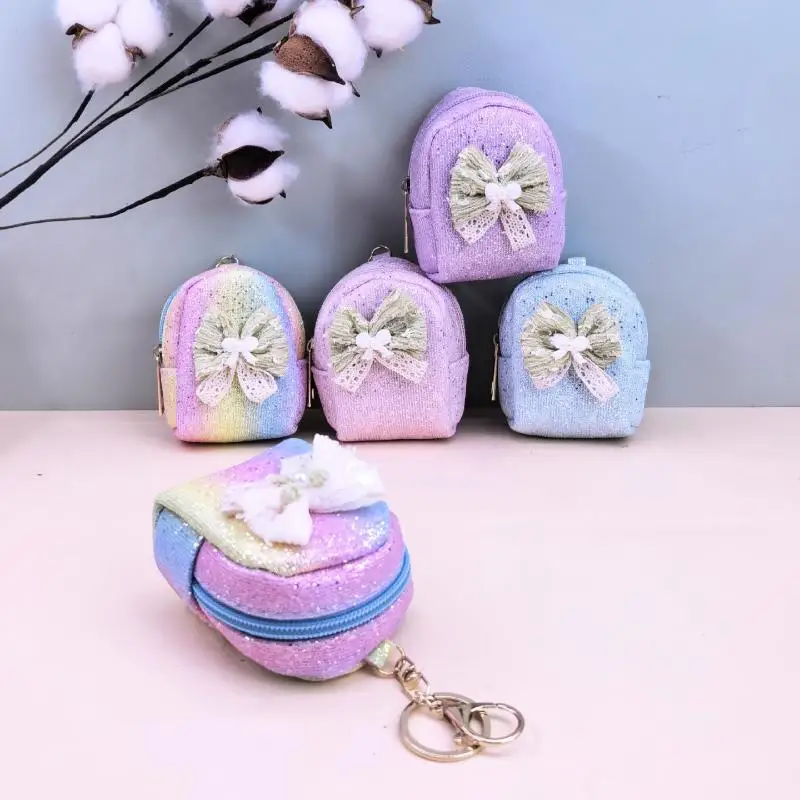 Mini Sequin  Purse Bow Keychain Holder Small Wallet Portable Cute Pouch Bag for Kids Girls Women Gift for Travel