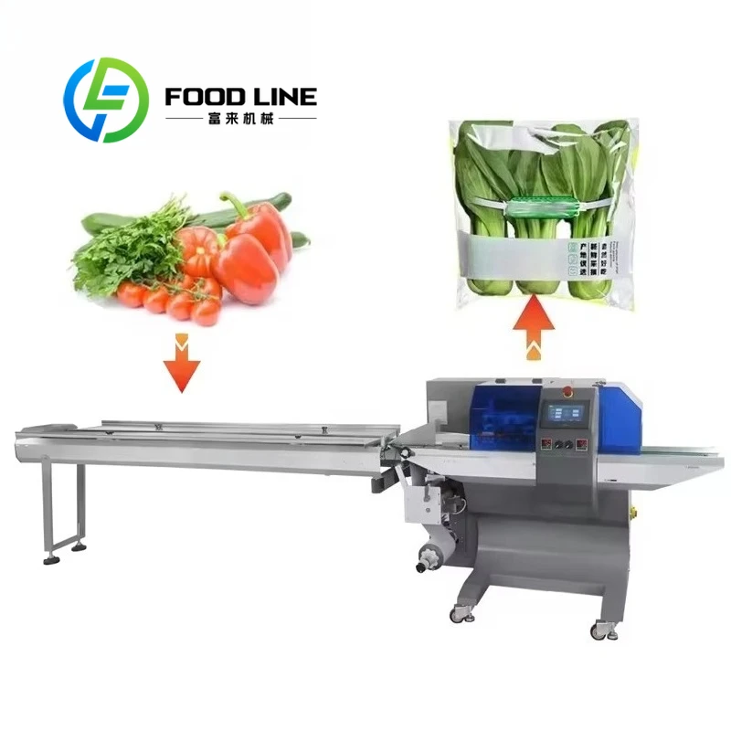 Automatic Pillow Packing Machine For Fresh Vegetable Wrapping Corn Carrot Celery Bell Pepper Lettuce Packing Machine