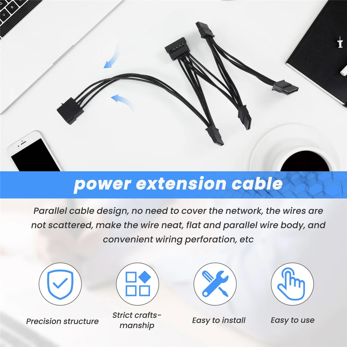 

A80I4Pin IDE на 5-портовый кабель питания 4-контактный Molex с несколькими портами SATA 18AWG Провод питания для жесткого диска HDD SSD ПК