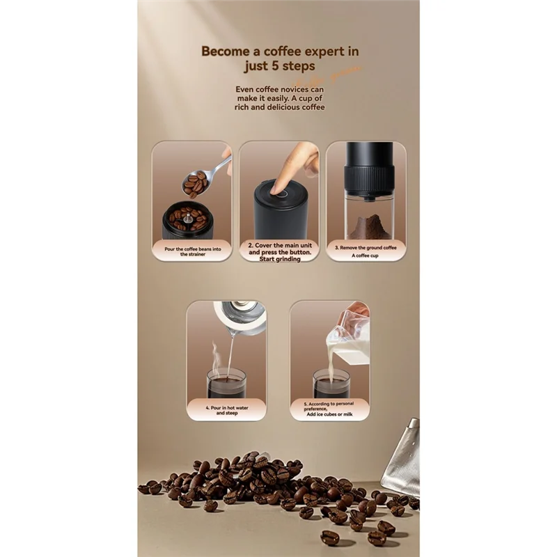 A74G-ポータブル電動コーヒーグラインダー調整ワンボタンスタートビーンズグラインダーUSB充電式家庭用屋外ブレンダー