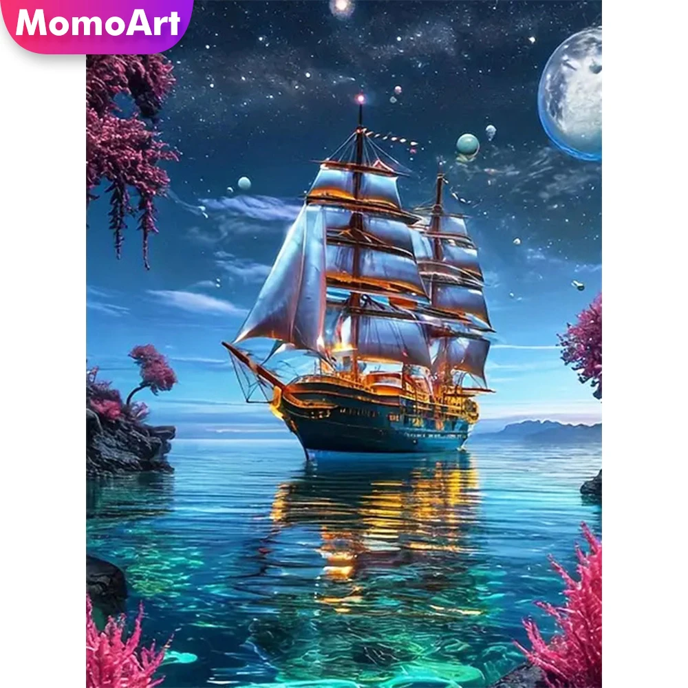Momoart 5D DIY Diamant Mosaik Schiff Landschaft Kreuz Stich Kits Kunst Diamant Malerei Bild Strass Stickerei Wohnkultur