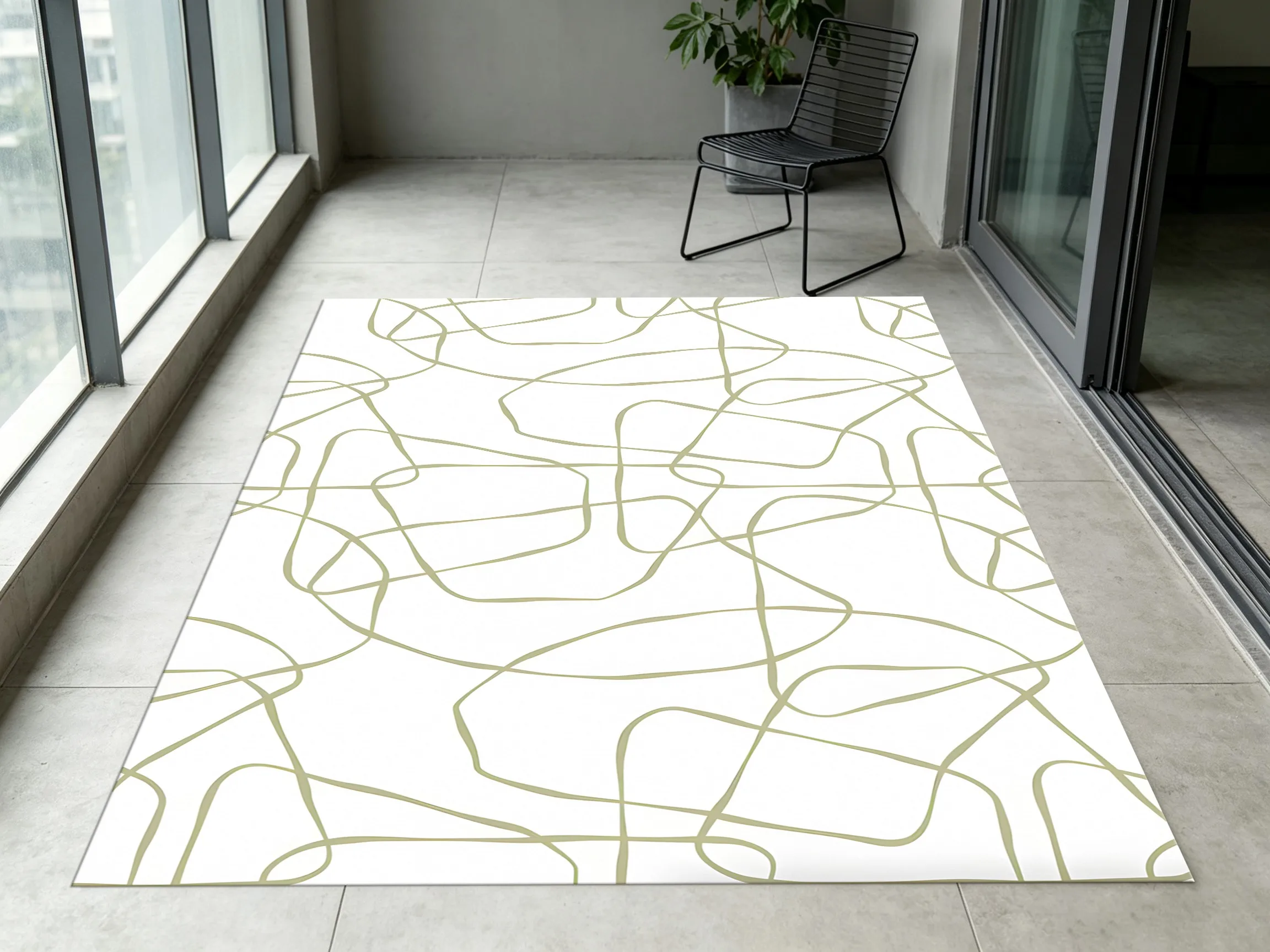 2D Large Light Green Rug Abstract Lines Nordic Minimalist Style Living Room Bedroom Carpet
