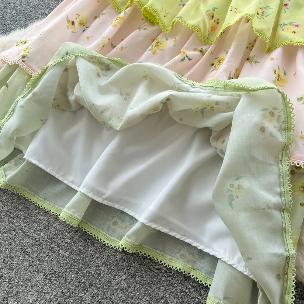 Vintage elegante em camadas impressão sem mangas vestido chique vestidos moda feminina retro festa roupas femininas