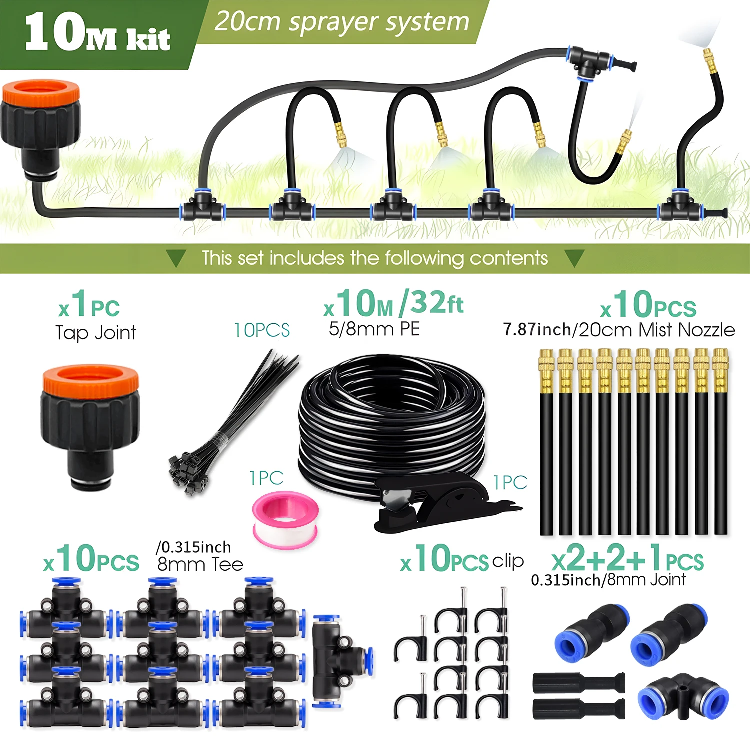 30M-5M DIY Gratis Buigen Universele Sproeier Kit 8mm Slang Patio Verneveling Koelsysteem voor tuin Plant Beslaan Watering Irrigatie