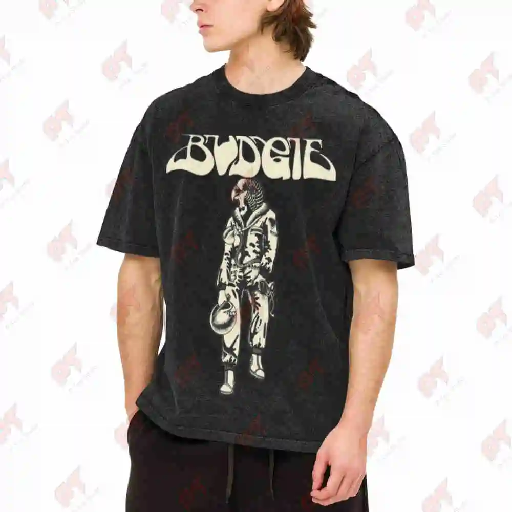 Funny Budgie Black Text Themed Events Vintage Washed Tee Pure Cotton T-Shirt