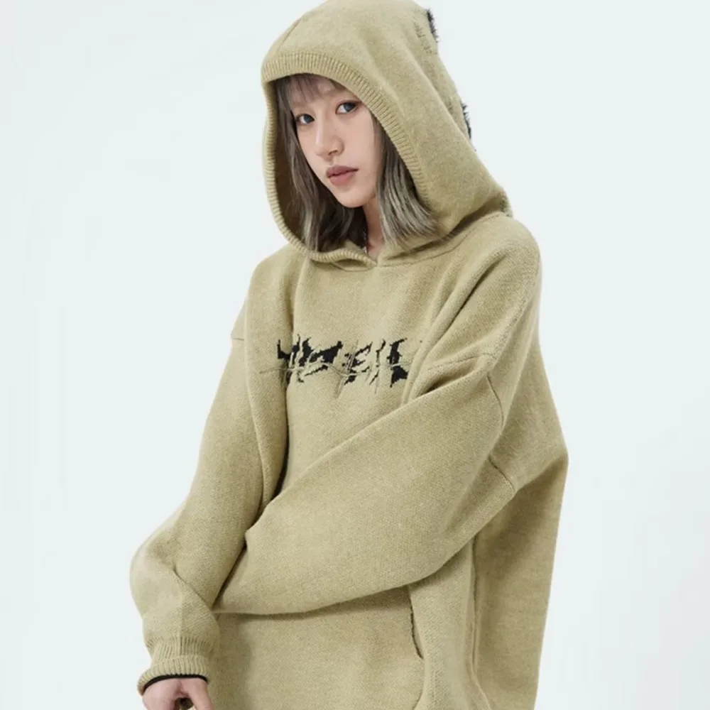 Slouchy Hooded Sweaters For Women In Winter American Knitwear Sweater Port Vibe Small Crowd High Street Lovers Sweater Trend Top