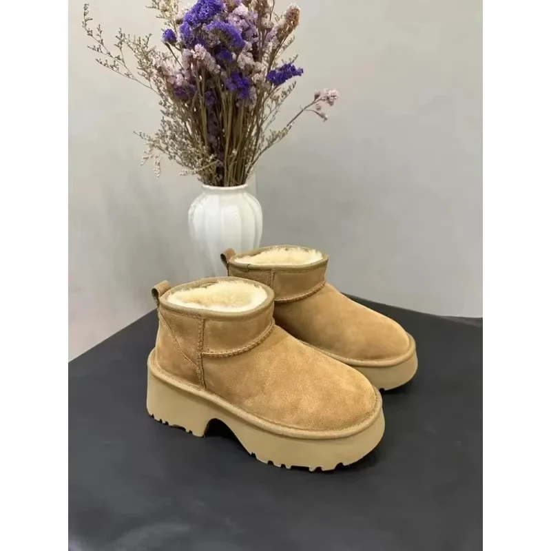 [Mermaid Style] Sheepskin and Wool Integrated Winter Women's Thick Bottom with Mermaid Short Boots for Casual Snow Boots