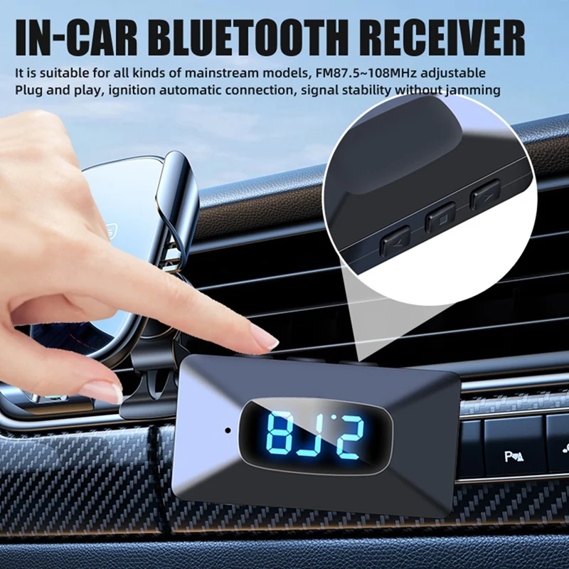 Carro Bluetooth 5.4 T65 Mini Receptor Transmissor USB com Display LED Chamada Handsfree Carro Kit-A75P
