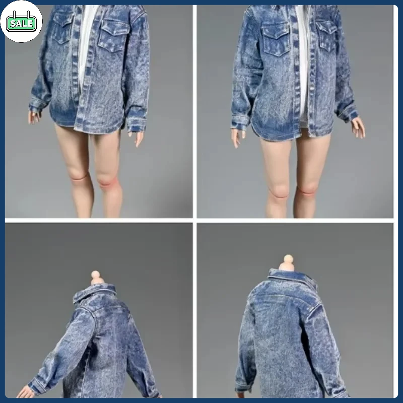 Escala 1/6, soldado feminino, tendência, solto, casaco de trabalho, camisa jeans lavada para figura de ação de 12 polegadas, acessórios, corpo diy