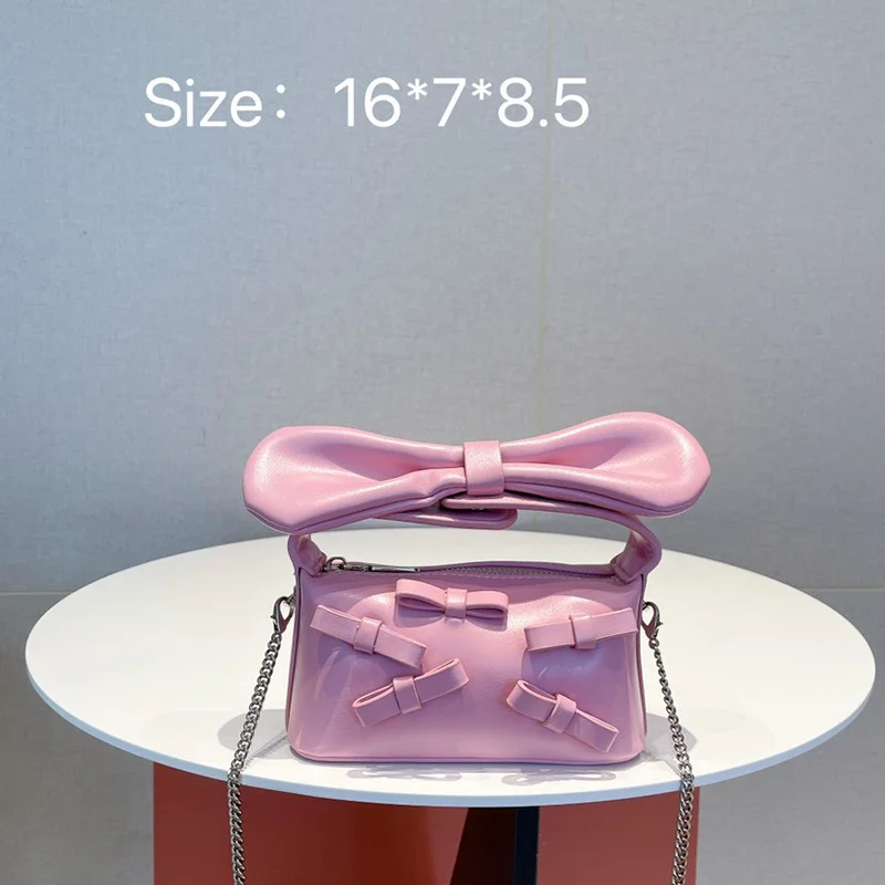 New Macaron Bowknot Chain Pillow Women Corssbody Handbags Cute Pink White Golden Zipper Crossbody Brand Bag Purses