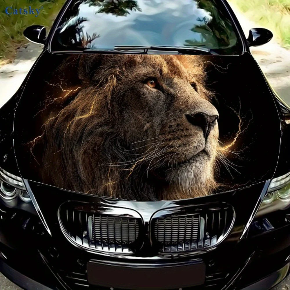 Le lion en contemplation Emballage de capot de voiture - Garniture de voiture premium, durable et imperméable, Externes de voiture personnalisées, Animal Patt