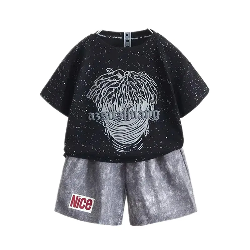 

Летняя спортивная одежда для мальчиков, детский модный костюм с принтом, детская одежда, повседневная футболка и шорты, комплект из 2 предметов, От 2 до 11 лет