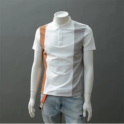 Men's High Quality Polo Collar Contrast Color Cotton T-shirts 2023 Summer Breathable Business Casual Short Sleeve Slim Tops Ropa