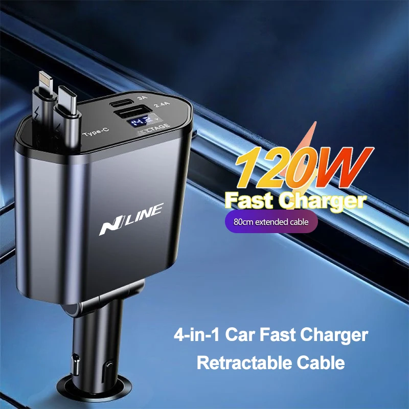 4 IN 1 Retractable Car Charger Mobile Phone USB Type C Cable For Hyundai N Line I30 I20 I10 I40 Sonata IX20 Solaris GDI Santafe