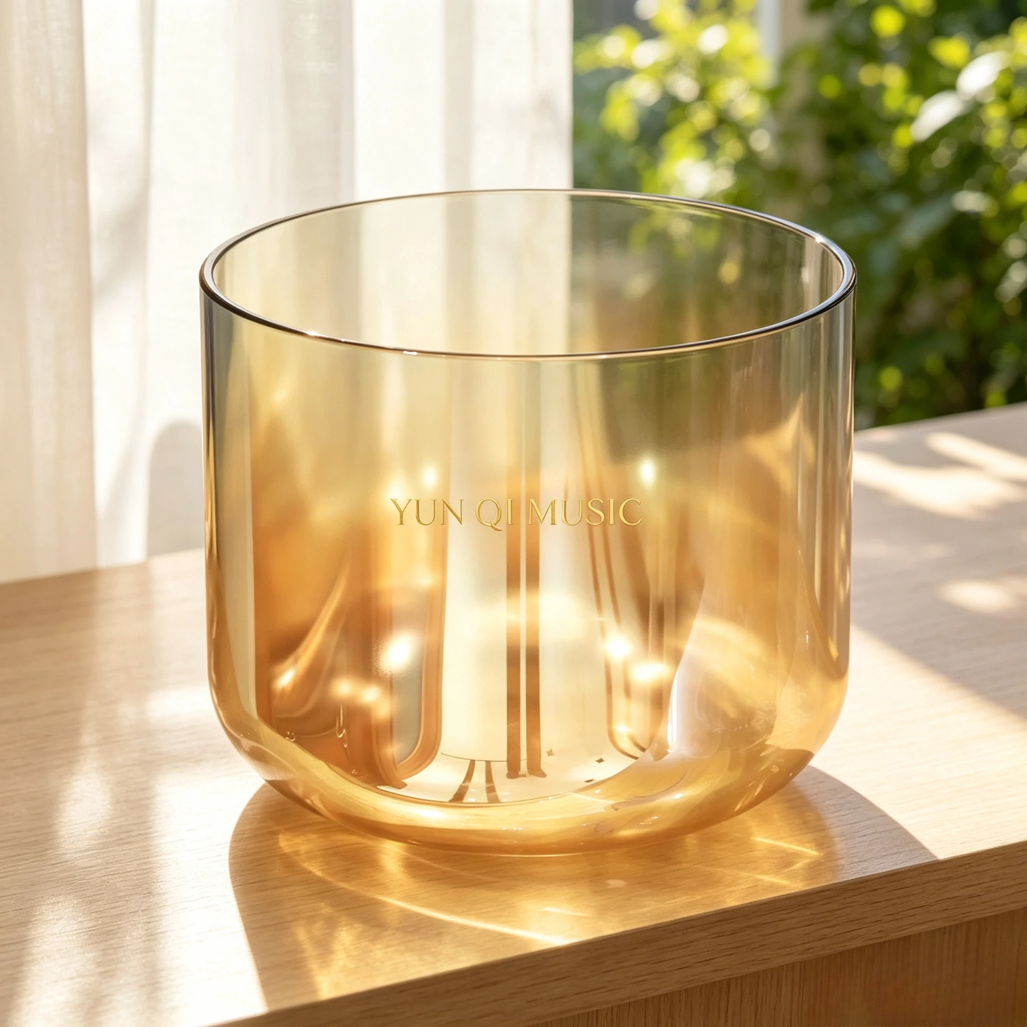 YUN QI MUSIC Bol chantant en cristal transparent plaqué or 432 Hz, instrument de guérison sonore, livraison rapide UE avec marteau pour l'équilibre des chakras, le yoga, la méditation, la thérapie sonore