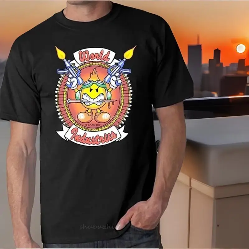 Men's XXL Retro Skateboard Graphic T-Shirt - World Industries Flameboy Design 2X