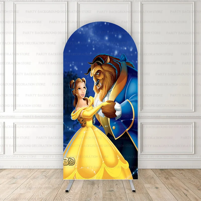 Disney Princess  Belle Beauty and the Beast Arch Baby Shower Backdrop Cartoon Castle Birthday Party Photography Background Decor