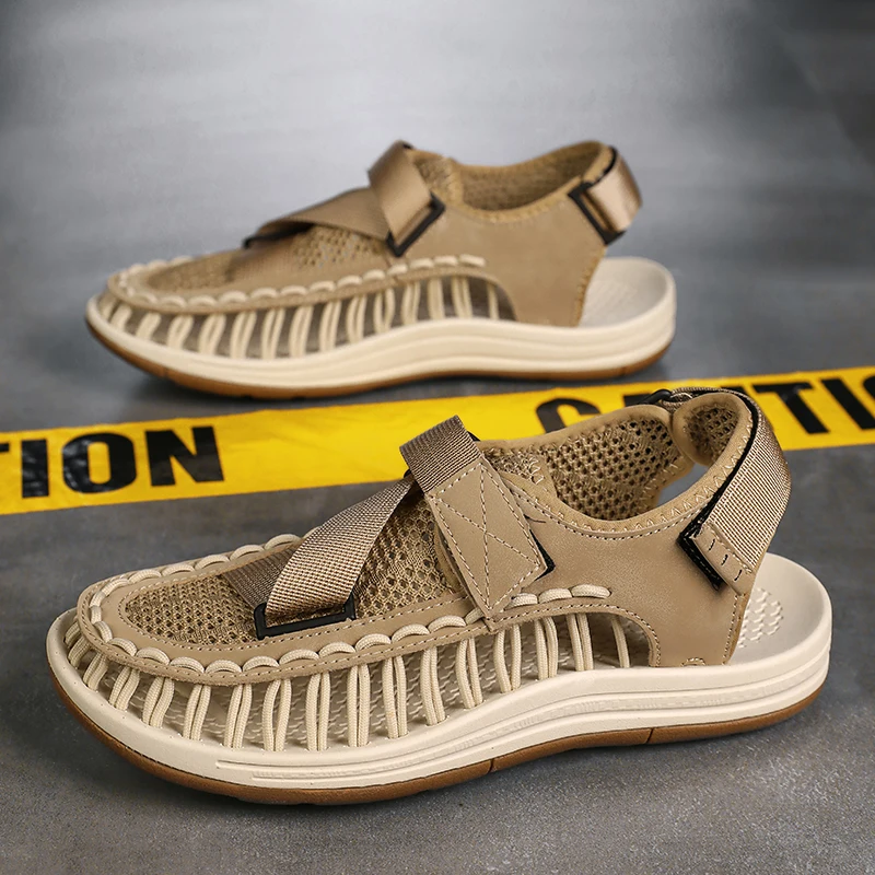 Fashion Men Sandals Breathable Hand-woven Sandals Outdoor Non-Slip Beach Sandals Summer Men's Wading Shoes Zapato Hombre
