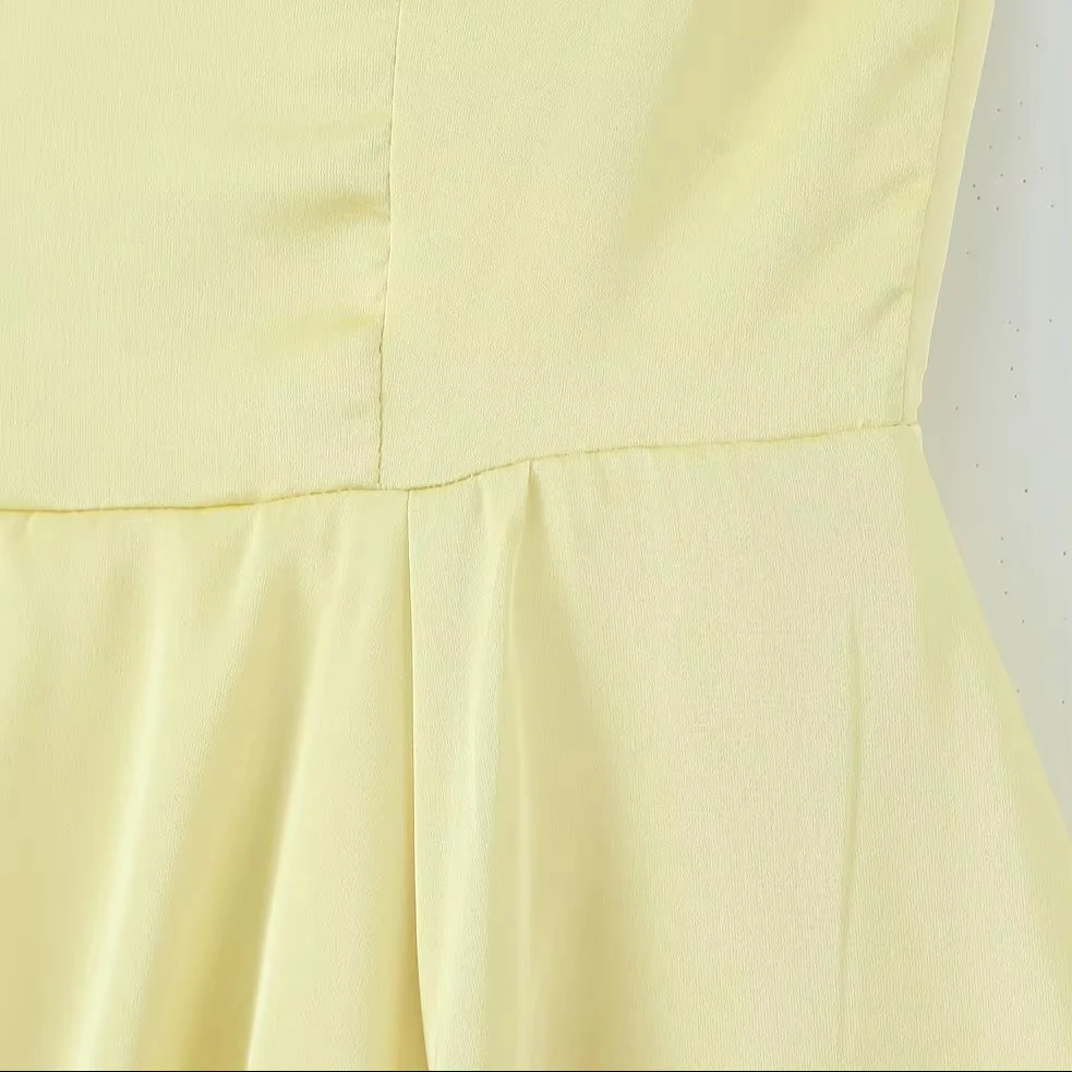 Żółta Długa Sukienka Damska 2025 Nowa Letnia Elegancka Bez Rękawów Dekolt V Niska Sukienka na Ramiączkach 2 Warstwy Podszewka Dół Suknia Balowa Rozkloszowana Szata