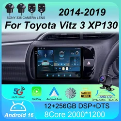 Android 16 Car Radio Carplay For Toyota Vitz 3 XP130 2014 2015 2016 2017 2018 2019 Multimedia Video Player Navigation GPS Stereo