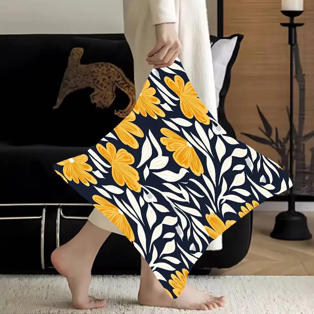 

Yellow - White Floral Pillow Cushion Cover Pillowcase Living Room Sofa Home Decor Customized