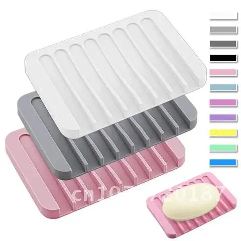 

Eco-friendly Soft Silicone Bathroom Soap Dish Tray Holder Reusable Drain Plate Storage Case Rack Hot Sale