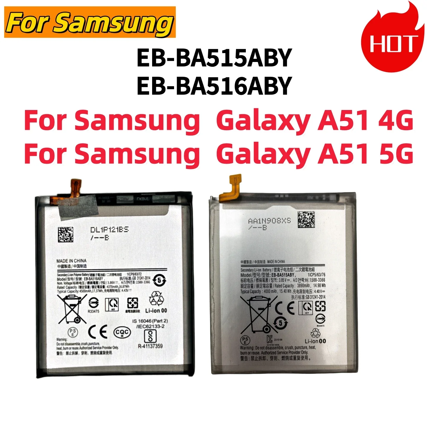 New EB-BA515ABY EB-BA516ABY 4500mAh Lithium Battery For Samsung Galaxy A51 4G A51 5G SM-A515 SM-A516 Repair Parts+Free tools