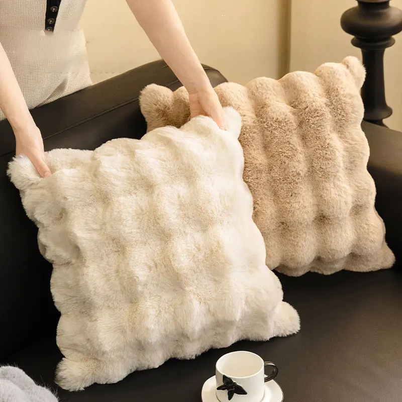 EIFLOY-Rabbit Fur Pillow Covers Decorative, Couch Cushion Cover 30x50cm, Sofa Plush Pillowcase 45x45