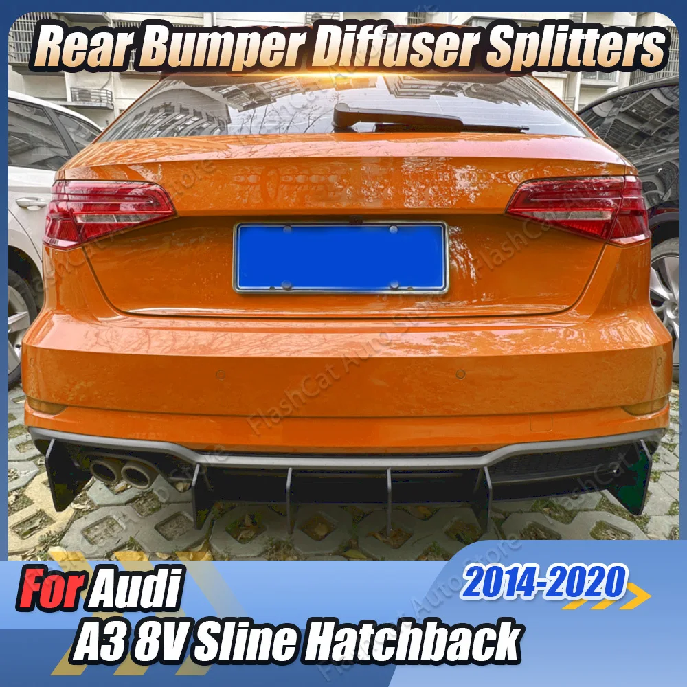 

8V A3 Rear Lower Diffuser Splitters 6 Fin Shark For AUDI A3 8V Sline Hatchback 2014-2020 Car Rear Bumper Lip Spoiler Tunning