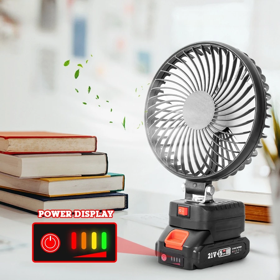 

Черный литиевый электрический вентилятор подходит для большой вентиляторной батареи Makita 21 В 90 ° Регулировка стекла Портативный тихий вентилятор Сильный ветер