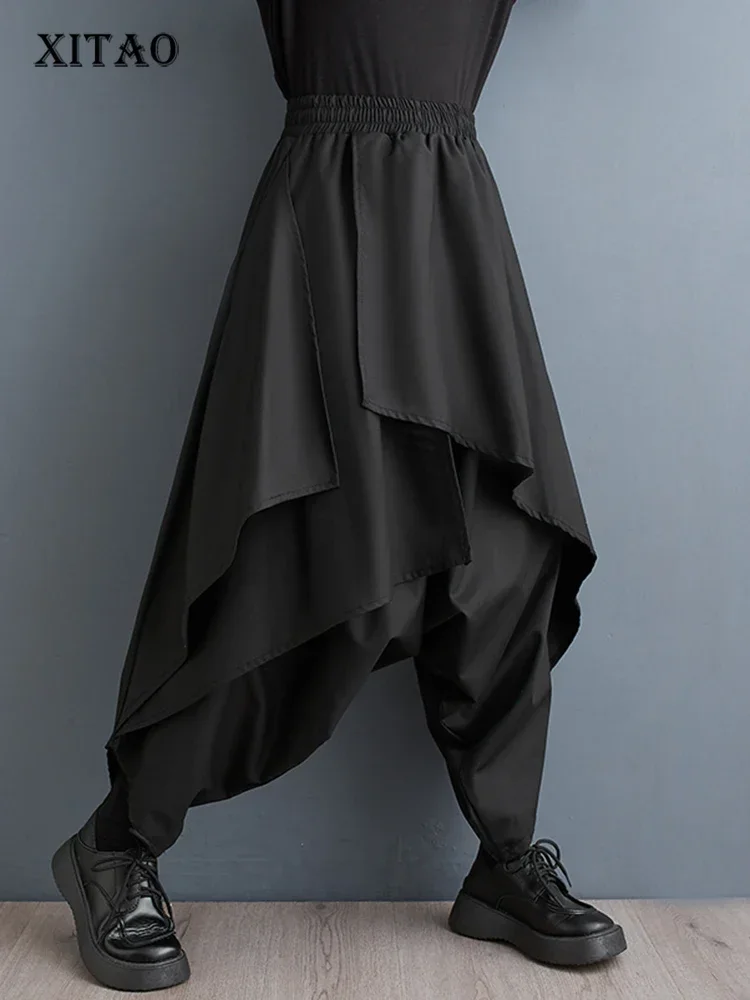 

XITAO Loose Irregular Wide Leg Pants Fashion Trend Street Wind Women Autumn New Casual Elastic Waist Ankle Length Pants HQQ1695