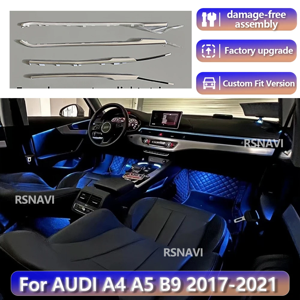 RGB-Farb-Streamer für Audi A4 A5 B9 RS4 RS5 2017-2021 32 Farben Armaturenbrett-Zierleisten Ambientebeleuchtung Auto-Konsole Innenraum Präzise Passform