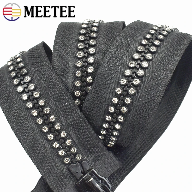 

1/2Pcs 10# 60/70/80cm Open-End Resin Zipper for Sewing Single Double Slider Rhinestone Zips Jacket Repair Zippers Bag Decor Zip