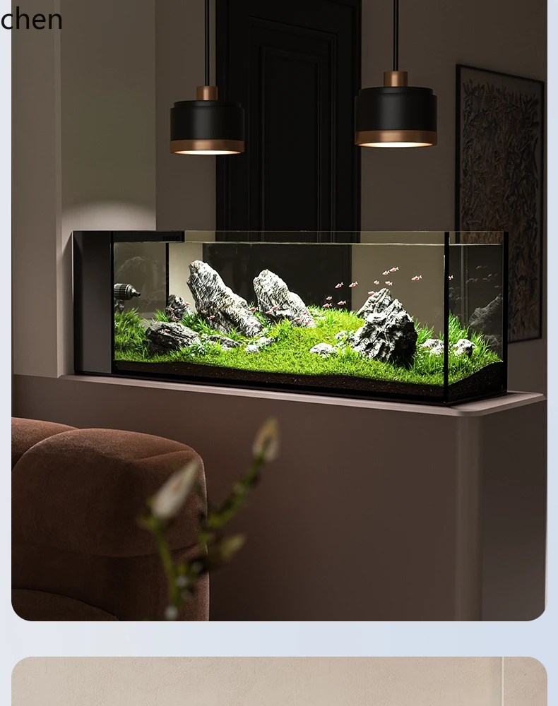 ZML fish tank small living room self-circulating integrated small glass new ecological ultra-white household aquatic tank