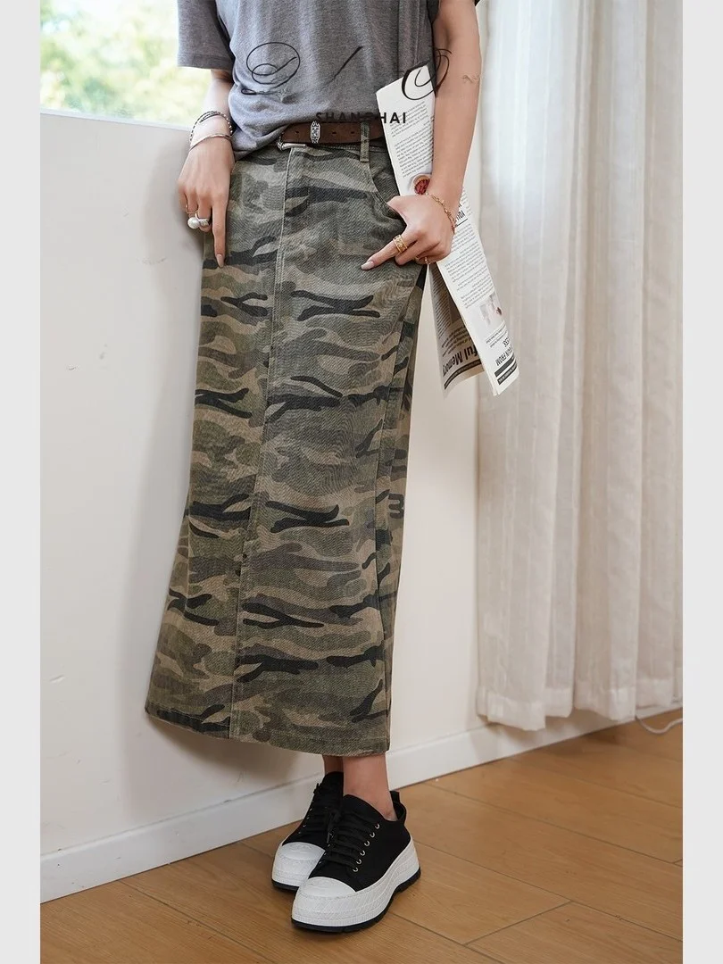 

Backatone Micai Jungle Workwear Straight Leg Denim Skirt Women's mid Waist Cotton Standard Fit Spring 2026 Fashion Trend