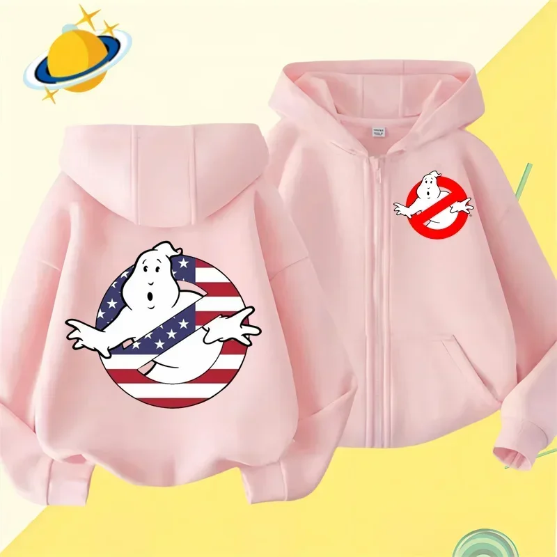 Ghostbusters Kids zipper hoodie Cartoon print Autumn Winter Long sleeve sweatshirt Casual top Boys Girls clothing sweater