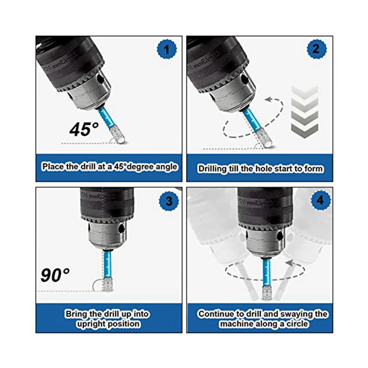 ที่เปิดรูเชื่อมกระเบื้องเซรามิกทั้งหมดเจาะรูที่เปิดด้วยแก้วสว่านเจาะเพชร7ชิ้น