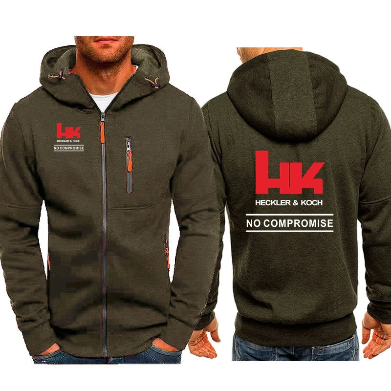 H&K Heckler Koch Logo Jaquetas com capuz masculinas Tiro ao ar livre HK MP5 G3 G36 USP Pistola Punisher XM25 Zipper Hoodies Moletons
